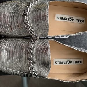 Karl Lagerfeld Silver Leather Loafers Size US 8
